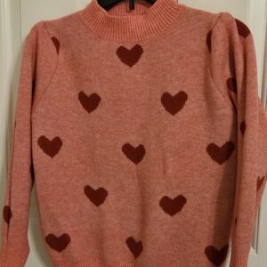 Valentine's Day Heart Patterned Pink Mock Turtleneck Sweater